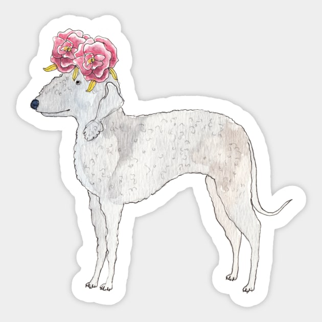 Bedlington terrier with roses Sticker by doggyshop